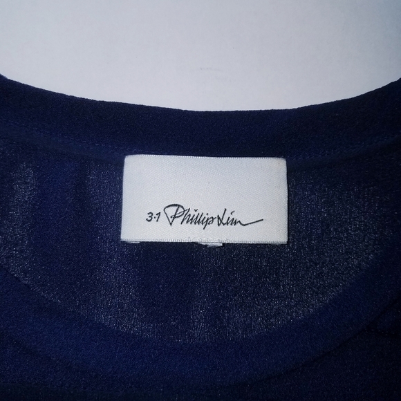 🌸 3.1 Phillip Lim | Silk Navy Stripe Curved Hem Top, Medium - Picture 2 of 8